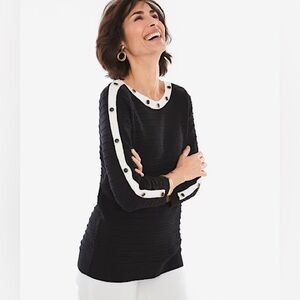 Chico’s Contrast Button Detail Black Pullover Sweater L 16-18 New